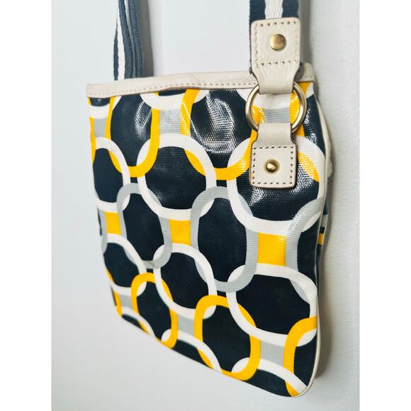 MICHAEL KORS Yellow Navy Geometric Design Patent Leather Crossbody Handbag - Picture 5 of 10